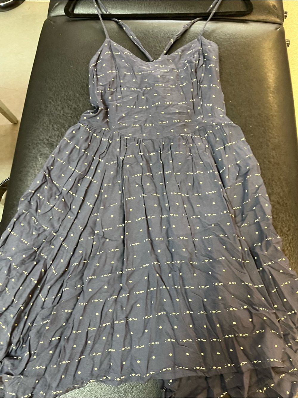 Navy Spaghetti-Strap womenDress with Gold Dot Print